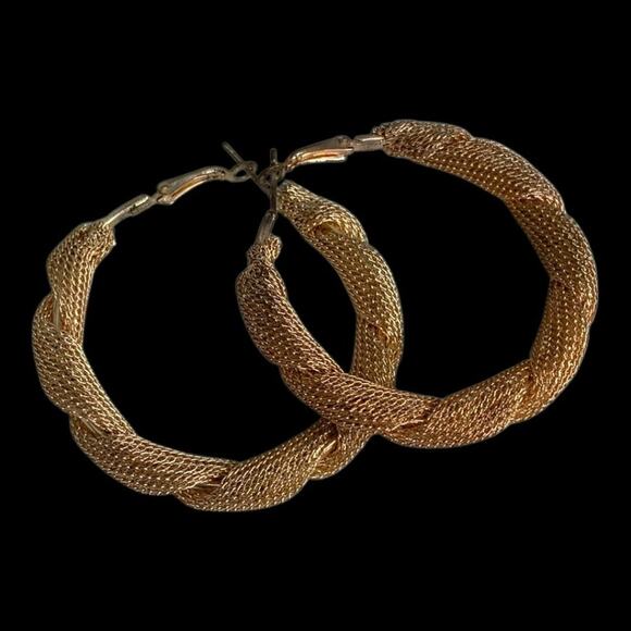 Warm Gold Tone Mesh Wrapped Hoop Earrings - Picture 1 of 4